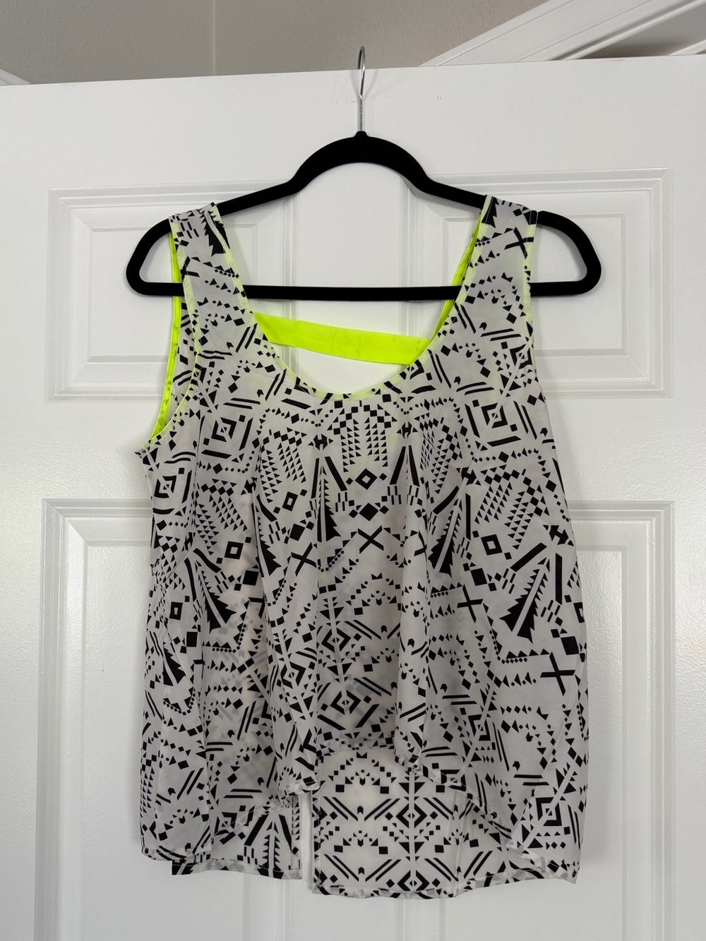 Sans Souci Black & White Geometric Tank with Neon Yellow Trim